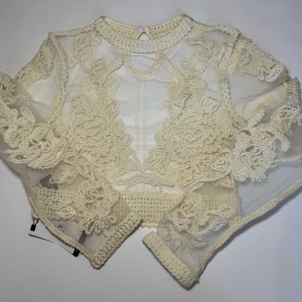 Anewsta Floral Top Crochet Mesh ivory size XS - Picture 9 of 10